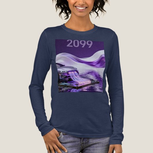 2099年未来的サイバーパンク都市風景 長袖Tシャツ トライブレンドTシャツ (正面)