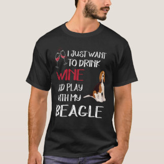 209 ワインを飲んで私のビーグルと遊ぶ Tシャツ