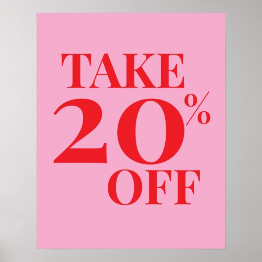 20%オフセールサイン ピンクとレッドのセール ポスター (正面)