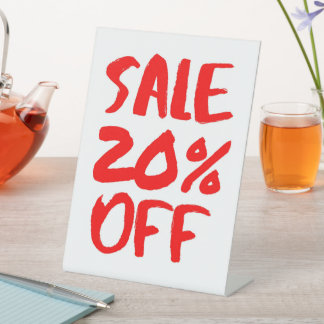 20%オフ販売サイン、卓上看板、小売店舗 台座サイン