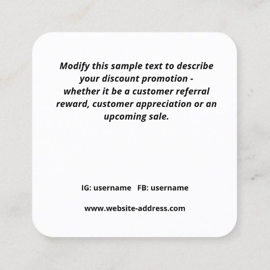 20%オフ顧客割引クーポンスクエアビジネスC スクエア名刺 (裏面)