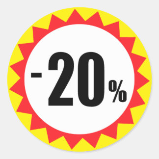 20%セール割引シール赤い白い黄色 ラウンドシール