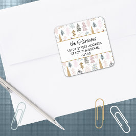 20 個のクリスマス ツリーの宛名シール スクエアシール