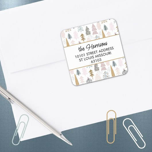 20 個のクリスマス ツリーの宛名シール スクエアシール