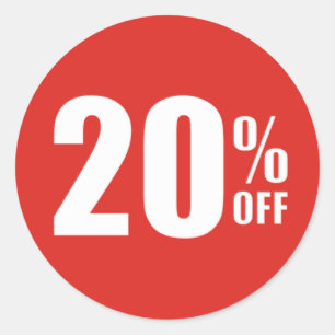 20%割引販売のステッカーを離れた20% ラウンドシール