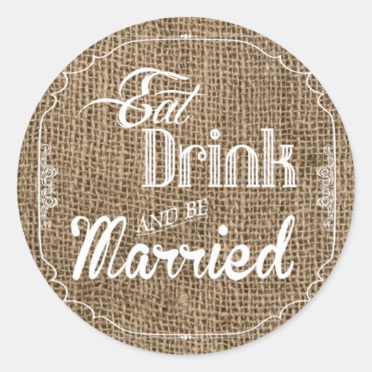 20 -封筒用シールが飲み物を食べる1.5は結婚したなBurlaです ラウンドシール (正面)