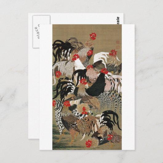 20.群鶏図,若冲ろくろ師の群れ若冲 ポストカード (正面/裏面)