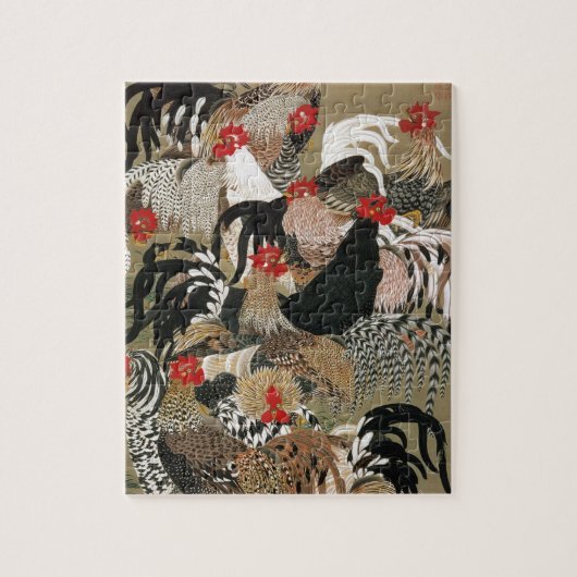 20. 群鶏図, 若冲 Flock of Roosters, Jakuchu, Japan Art ジグソーパズル (縦)