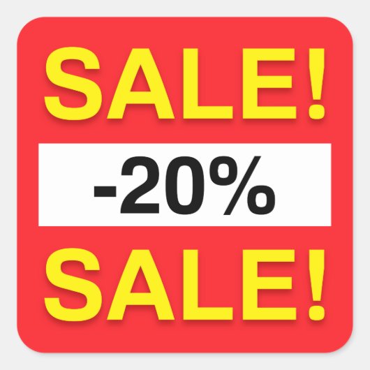 20%販売の割引ステッカー スクエアシール (正面)