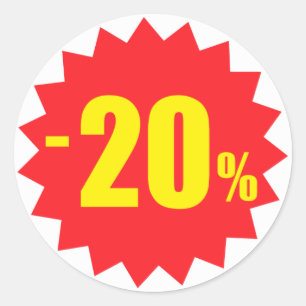 20%販売の割引ステッカー、白および赤 ラウンドシール