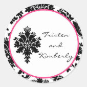 20 - 1.5インチお気に入りステッカーブラックホットピンクダマスク ラウンドシール (正面)