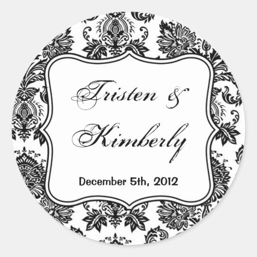 20 - 1.5インチお気に入りステッカーブラックホワイトダマスクレース ラウンドシール (正面)