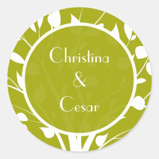 20 - 1.5インチお気に入りモダン緑/白い木 ラウンドシール (正面)