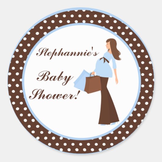 20 - 1.5インチ好意スティッカー青いママモダン水玉模様 ラウンドシール (正面)