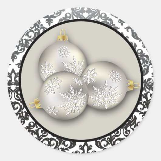 20 - 1.5インチ封筒用シールクリスマスシルバーダマスク ラウンドシール (正面)