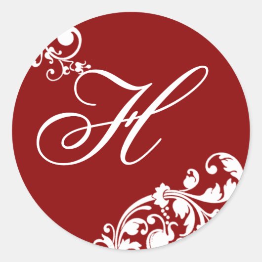 20 - 1.5インチ封筒用シールクリムゾンレッド白フローラ ラウンドシール (正面)