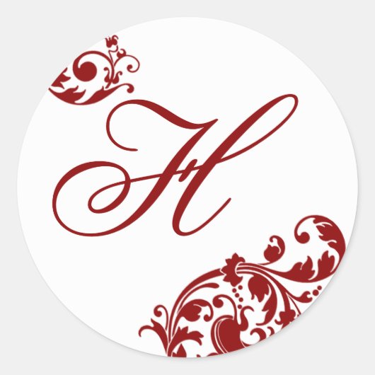 20 - 1.5インチ封筒用シールクリムゾンレッド白フローラ ラウンドシール (正面)