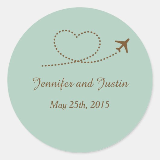 20 - 1.5インチ封筒用シールブルー飛行機ハート ラウンドシール (正面)