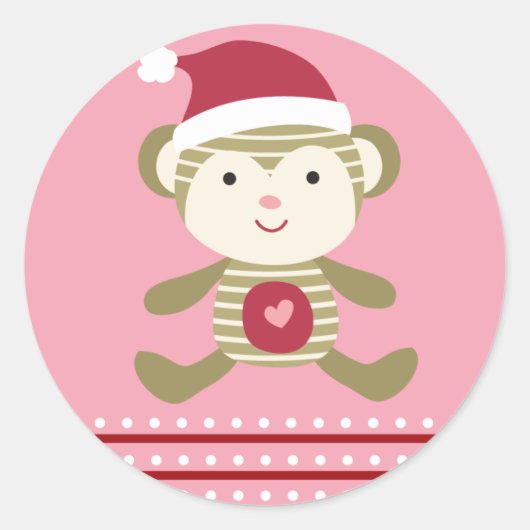 20 - 1.5インチ封筒用シール冬猿in Santa Hat ラウンドシール (正面)