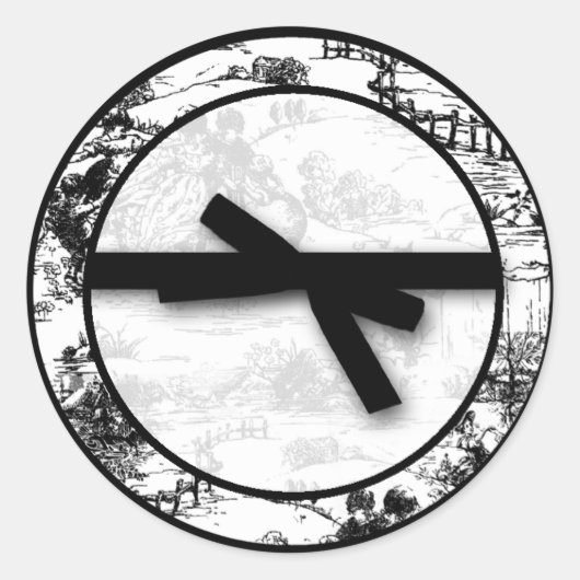 20 - 1.5インチ封筒用シール白黒トイルファブリック ラウンドシール (正面)