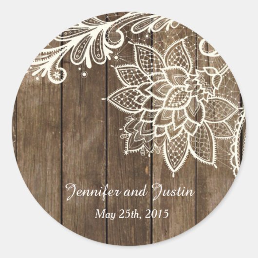 20 - 1.5インチ封筒用シール素朴レースウッド ラウンドシール (正面)