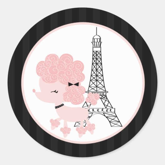 20 - 1.5インチ封筒用シールPink Poodle in Paris ラウンドシール (正面)