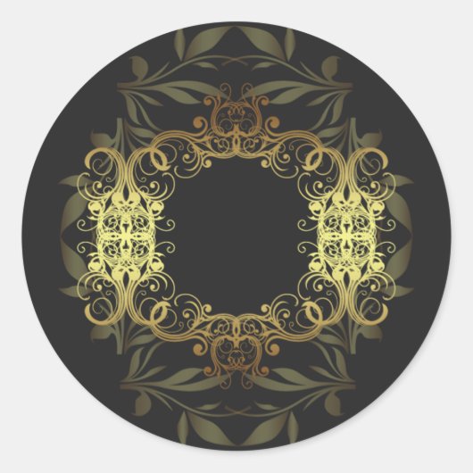 20 - 1.5インチ封筒金ゴールドとブラックダマスク ラウンドシール (正面)