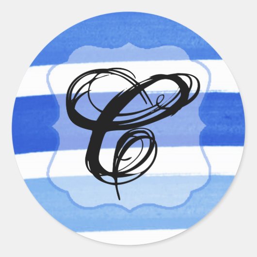 20 - 1.5封筒用シールグラデーションストライプブルーラインファッド ラウンドシール (正面)