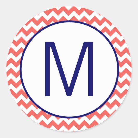 20 - 1.5封筒用シールコーラルネイビーブルーシェブロン ラウンドシール (正面)