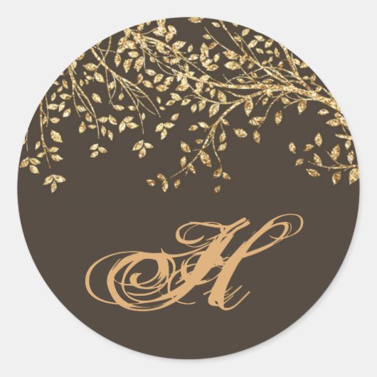 20 - 1.5封筒用シールゴールドフォイル秋秋ツリー ラウンドシール (正面)