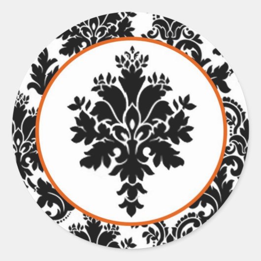 20 - 1.5封筒用シールブラックオレンジダマスクレース ラウンドシール (正面)