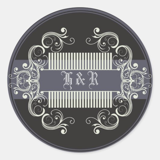 20 - 1.5封筒用シールブラックタイアジェンスグレーエレグ ラウンドシール (正面)