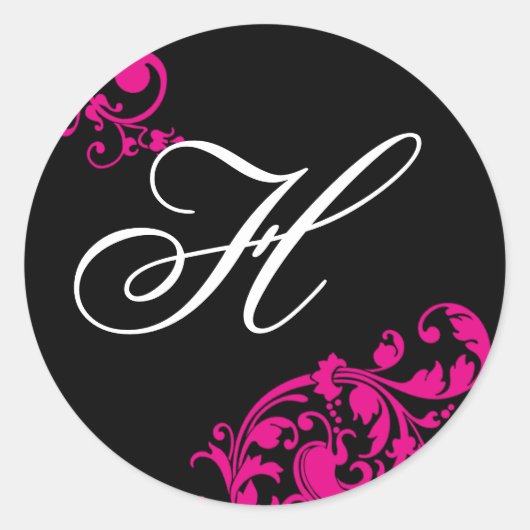 20 - 1.5封筒用シールブラックホットピンクフローラ ラウンドシール (正面)