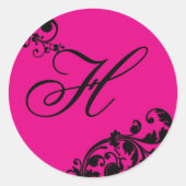 20 - 1.5封筒用シールホットピンクブラックフローラ ラウンドシール (正面)
