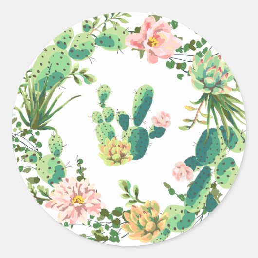 20 - 1.5封筒用シールボヘミアンサボテン多肉類 ラウンドシール (正面)