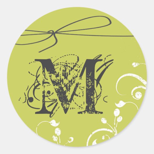 20 - 1.5封筒用シールモノグラムグリーンフローラフロー ラウンドシール (正面)