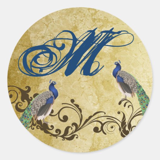 20 - 1.5封筒用シール孔雀ヴィンテージ羽 ラウンドシール (正面)