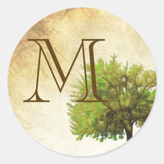 20 - 1.5封筒用シール春ツリー古い紙Vin ラウンドシール (正面)