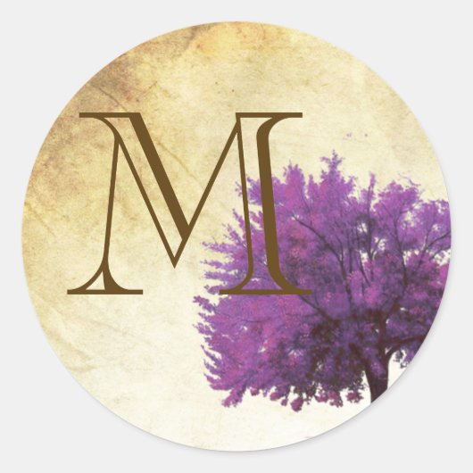 20 - 1.5封筒用シール春ツリー古い紙Vin ラウンドシール (正面)