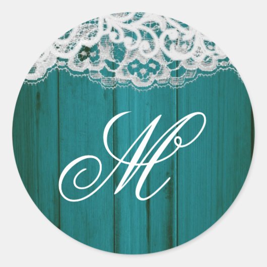 20 - 1.5封筒用シール注意ティール(緑がかった色)ウッドレース ラウンドシール (正面)