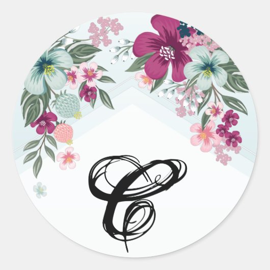 20 - 1.5封筒用シール熱帯花オンブルーオム ラウンドシール (正面)