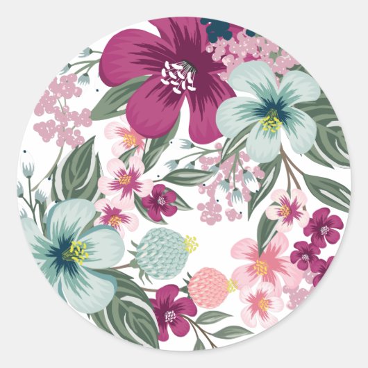 20 - 1.5封筒用シール熱帯花オンホワイト ラウンドシール (正面)