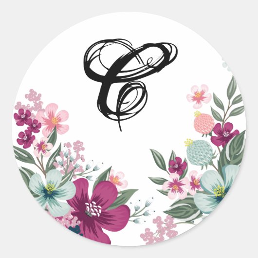 20 - 1.5封筒用シール熱帯花オンホワイト ラウンドシール (正面)