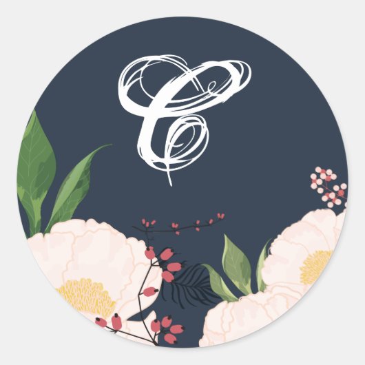 20 - 1.5封筒用シール白フローラ花on Da ラウンドシール (正面)