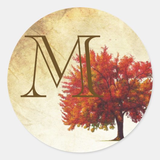 20 - 1.5封筒用シール秋ツリー古い紙Vin ラウンドシール (正面)