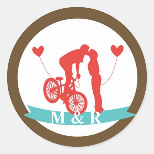 20 - 1.5封筒用シール10代のラブカップルon Bicycl ラウンドシール (正面)