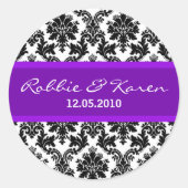 20 - 1.50インチブラックダマスク&パープルのフェイスシール ラウンドシール (正面)