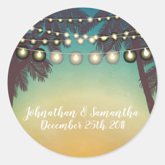 20 - 1.5"お気に入りステッカービーチサンセットパームツリーセント ラウンドシール (正面)