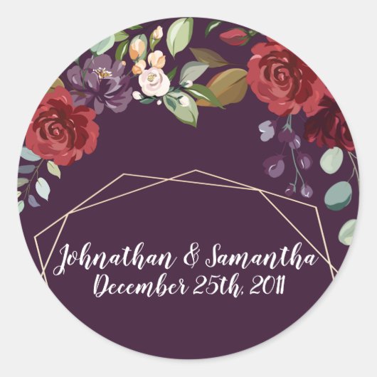 20 - 1.5"お気に入りステッカー梅パープルバラ金ゴールドG ラウンドシール (正面)