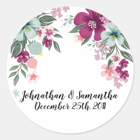 20 - 1.5"お気に入りステッカー熱帯花オンホワイト ラウンドシール (正面)